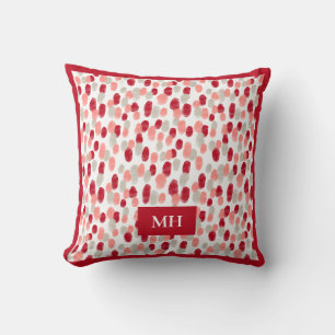 Moderna röda och vita mönstrade initialer monogram kudde