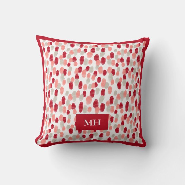 Moderna röda och vita mönstrade initialer monogram kudde (Framsida)