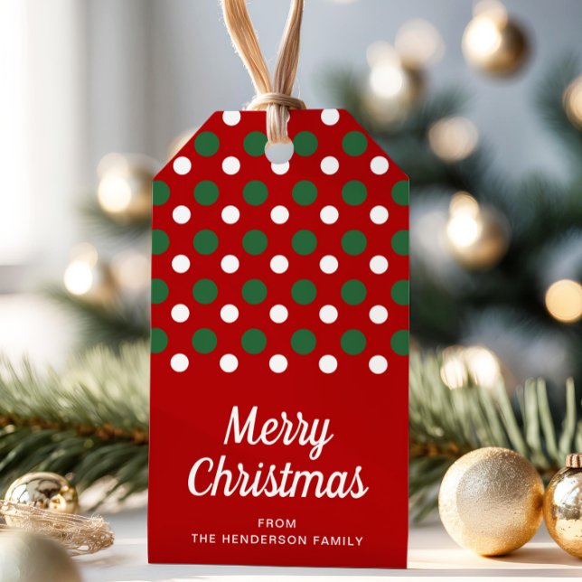 Moderna röda prickar God Jul Presentetikett (Modern Red Polka Dots Merry Christmas Gift Tags)
