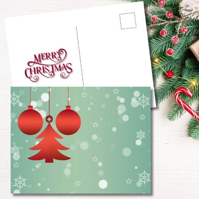 Moderna röda prydnadsföremål och Träd-jul Helg Vykort (Skapare uppladdad)