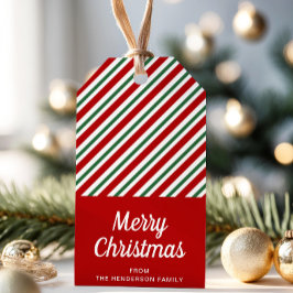 Moderna röda ränder God Jul Presentetikett