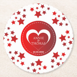 Moderna röda stjärnor och hjärta underlägg papper rund