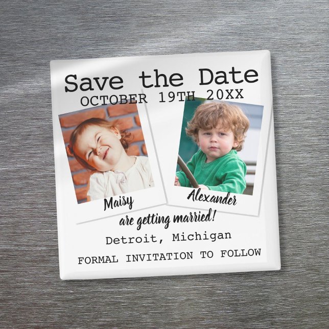 Moderna roliga barndomsfoton Bröllop Spara datum Magnet (Modern Fun Childhood Photos Wedding Save The Date Magnet)