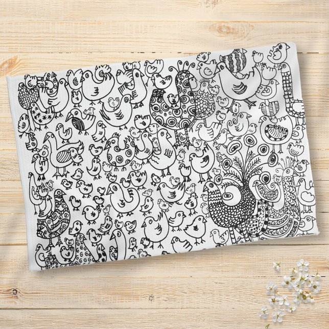 Moderna roliga fåglar svart-vit mönster kökshandduk (Modern Fun Birds Black and White Pattern Kitchen Towel)