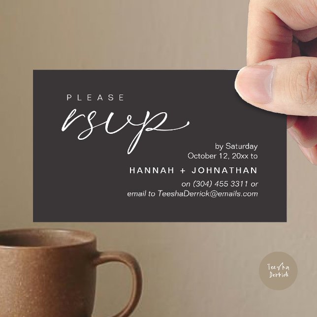 Moderna Romantiska Bröllopsinbjudningar RSVP Påmin Tilläggskort (Modern Romantic Wedding Invites RSVP Reminder Card in Charcoal Grey)