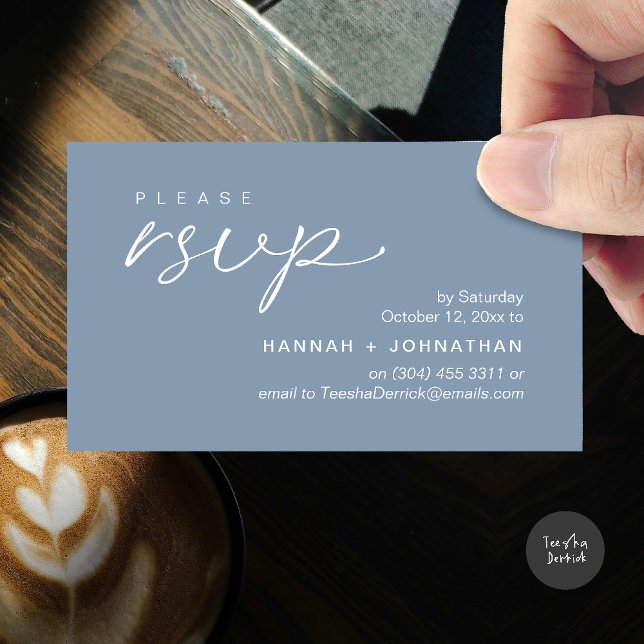 Moderna Romantiska Bröllopsinbjudningar RSVP Påmin Tilläggskort (Modern Romantic Wedding Invites RSVP Reminder Card in Dusty Blue)