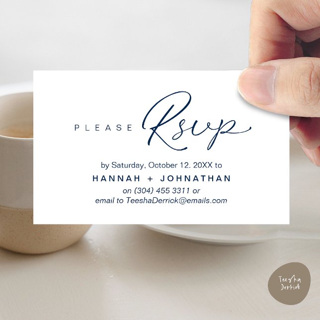 Moderna Romantiska Bröllopsinbjudningar RSVP Påmin Tilläggskort (Modern Romantic Wedding Invitation Invites RSVP Reminder Card Navy Blue)
