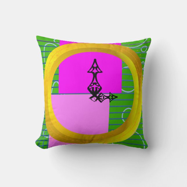 Moderna Rosa Blocks på Guld Grönt Kudde (Framsida)