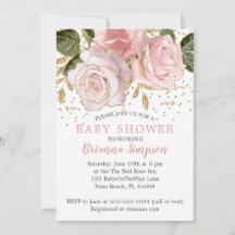 Moderna rosa blommiga baby shower-inbjudningar för