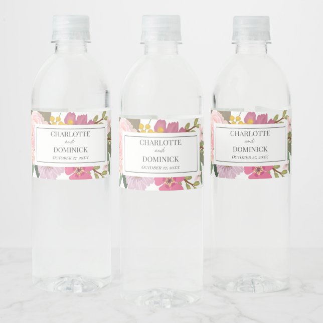 Moderna Rosa Blommiga Trädgård Bröllopspresenter   Vattenflaskor Etikett (Flaskor)
