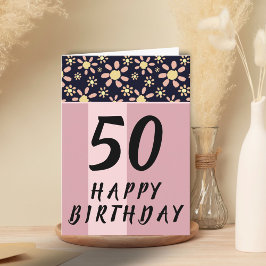 Moderna Rosa Blommor Blommig Kvinna 50-årsdag Kort