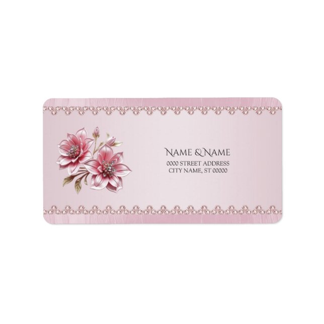 Moderna rosa blommor returadressetikett adressetikett (Framsidan)