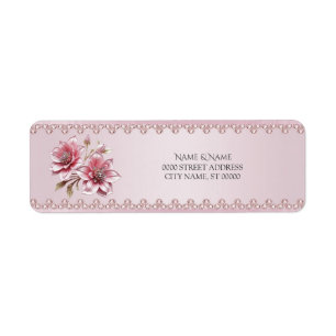 Moderna rosa blommor returadressetikett returadress etikett