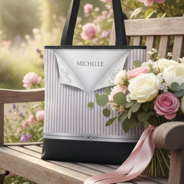 Moderna Rosa Bröllopsfest Randiga Brudtärnor Tygkasse (Morning-of-the-wedding essentials never looked so chic 🌸 )