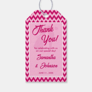Moderna Rosa Chevron Rand Bröllop Tack Presentetikett