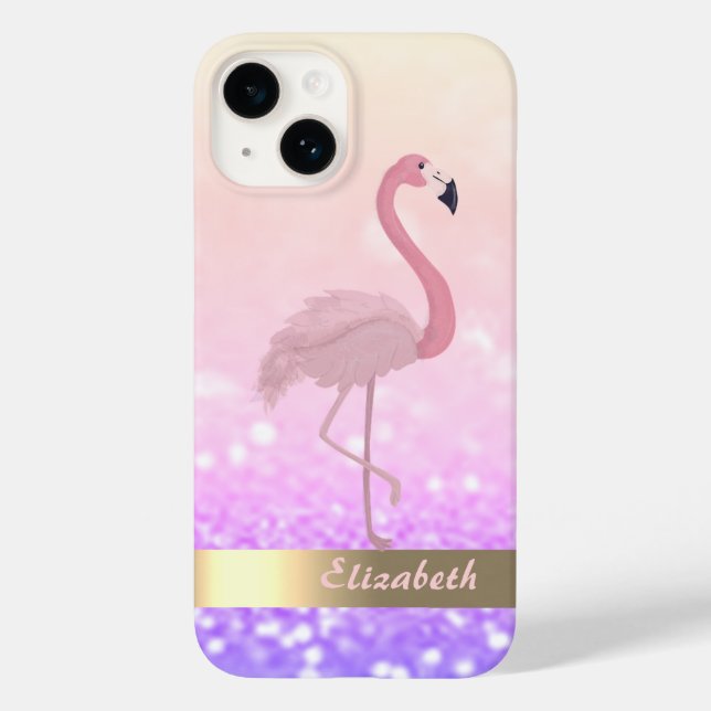 Moderna Rosa Flamingo Glitter Bokeh (Baksida)
