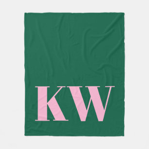 Moderna rosa gröna monogram initialer personliga fleecefilt
