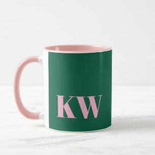 Moderna rosa gröna monogram initialer personliga mugg