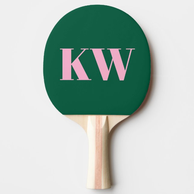 Moderna rosa gröna monogram initialer personliga pingisracket (Framsidan)