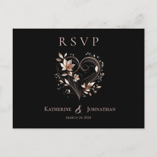 Moderna Rosa Guld Blommor och ett Hjärta-RSVP-Bryl Vykort