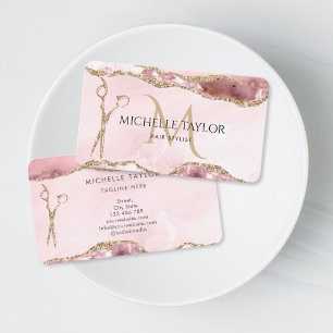 Moderna rosa guld saxar frisör monogram visitkort