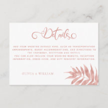 Moderna Rosa Guld Tropiska Blad Bröllopsdetaljer