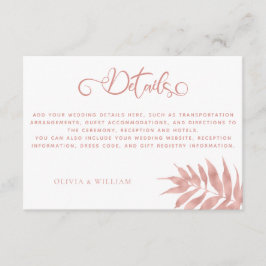Moderna Rosa Guld Tropiska Blad Bröllopsdetaljer Tilläggskort