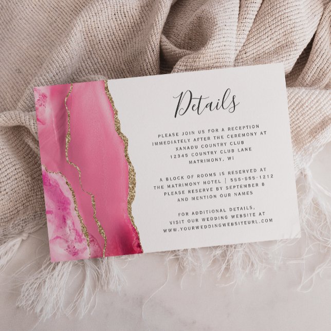 Moderna rosa guldagate bröllopsdetaljer tilläggskort (Skapare uppladdad)