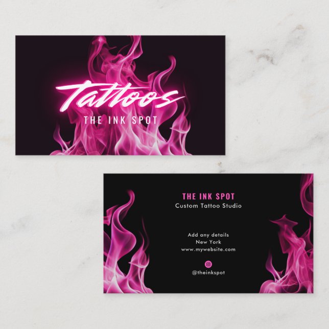 Moderna rosa neonflammor tatuerare visitkort (Fram/baksida)