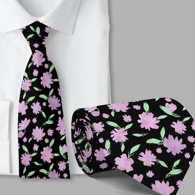 Moderna rosa och gröna akvarellblommor slips (Skapare uppladdad)