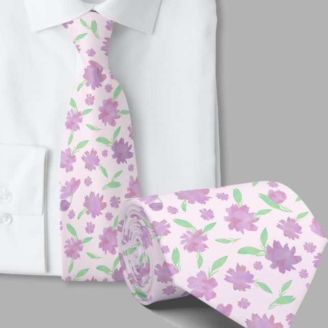 Moderna rosa och gröna akvarellblommor slips (Skapare uppladdad)