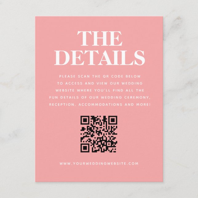 Moderna Rosa Orange Bröllops QR-kod Detaljer Tilläggskort (Framsida)