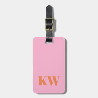Moderna rosa orange monogram initialer personliga bagagebricka