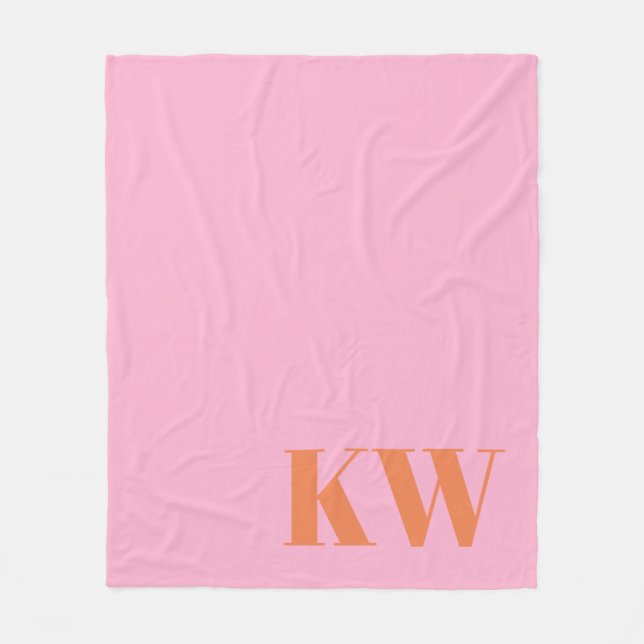Moderna rosa orange monogram initialer personliga fleecefilt (Framsidan)