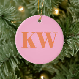 Moderna rosa orange monogram initialer personliga julgransprydnad keramik