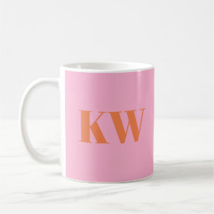 Moderna rosa orange monogram initialer personliga kaffemugg