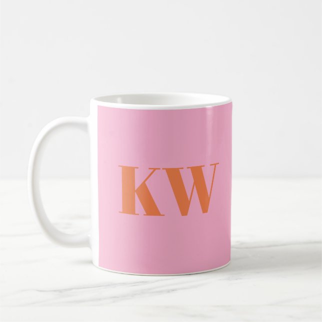 Moderna rosa orange monogram initialer personliga kaffemugg (Vänster)