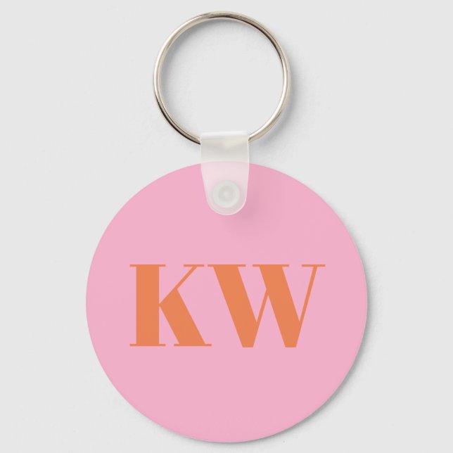 Moderna rosa orange monogram initialer personliga nyckelring (Framsida)