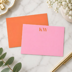 Moderna Rosa Orange Monogram Initialer Personliga Tack Kort