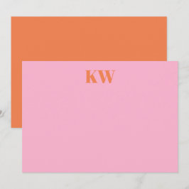 Moderna Rosa Orange Monogram Initialer Personliga Tack Kort