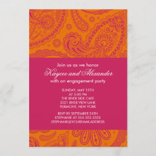 Moderna rosa orange Paisley förlovninginbjudningar Inbjudningar
