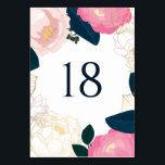 Moderna rosa peonier guld folie marinblå bröllop I Bordsnummer<br><div class="desc">Moderna rosa peonier guld folie marinblå bröllopsbord nummer | Anpassningsbara bordskort med rosa blommor,  blå och grön bladverk och falska guld folie accenter. Dessa blomsterbordskort är perfekta för vårbröllop,  baby shower,  brud shower och mycket mer. Matchande föremål finns tillgängliga.</div>