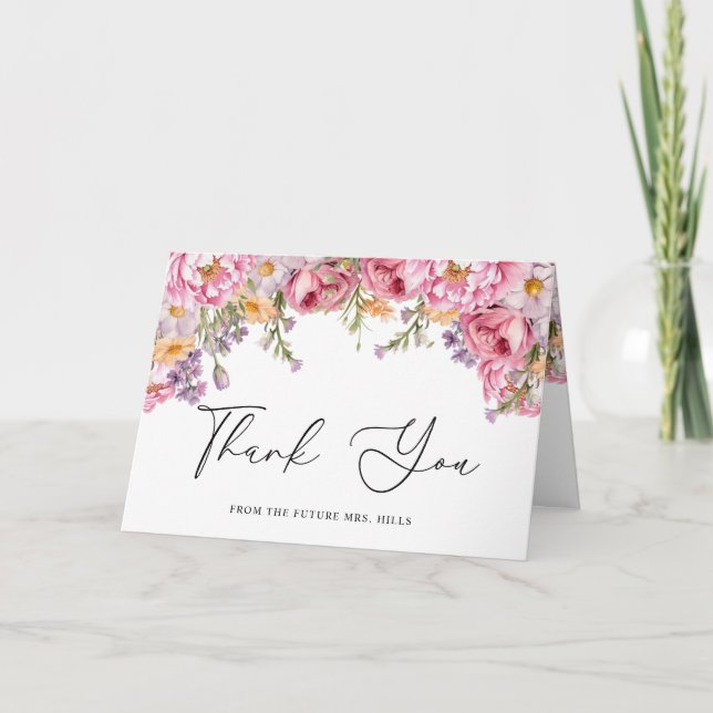Moderna Rosa Peonies Blommig Bröllopsdusch Tack Kort (Framsida)