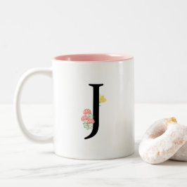 Moderna rosa ros för vattenfärg för Monogrambrev J Två-Tonad Mugg