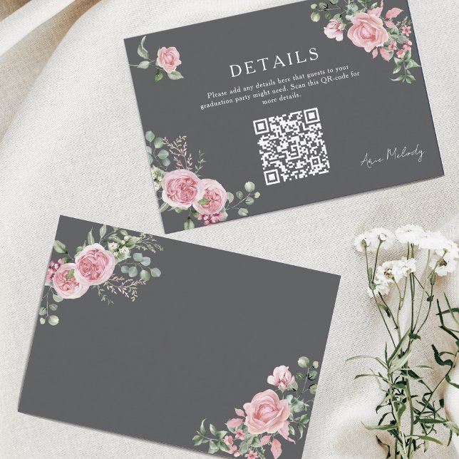 Moderna Rosa Rosor QR-kod Detaljer Examen Tilläggskort (Skapare uppladdad)
