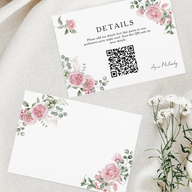 Moderna Rosa Rosor QR-kod Detaljer Examen Tilläggskort (Skapare uppladdad)