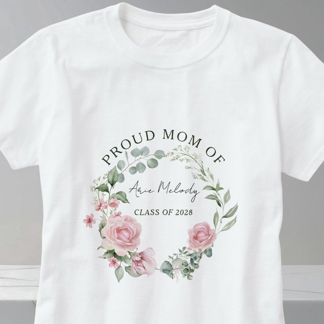 Moderna Rosa Rosor Skriptnamn Klass för Examen T Shirt (Skapare uppladdad)