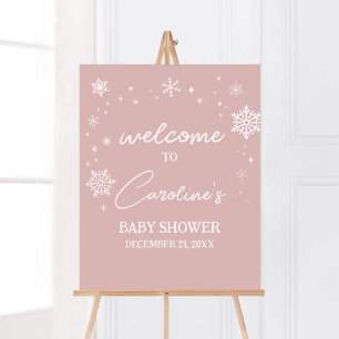 Moderna Rosa Snöflingor Baby Shower Välkomstskylt Poster