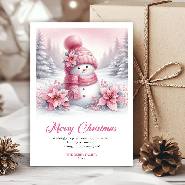 Moderna Rosa Snömannen Barn Nedladdningsbara Julko Julkort (Modern Pink Snowman Kids Download Christmas Greeting Card

)