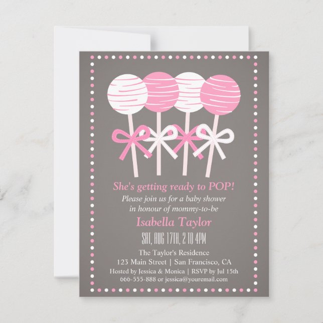 Moderna rosa tårpops Baby Shower-inbjudningar Inbjudningar (Framsida)